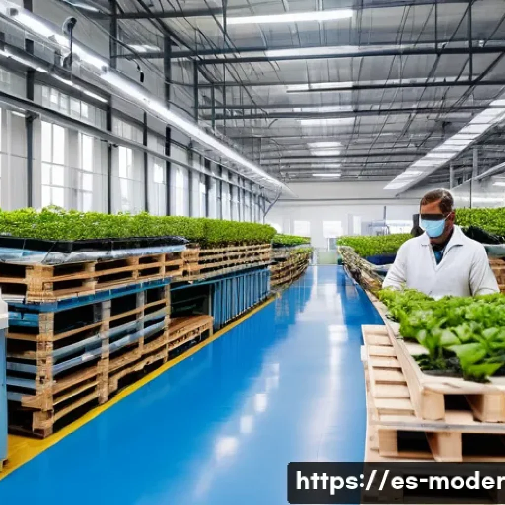 지속 가능한 경영과 기업의 사회적 책임 - A modern Spanish eco-friendly factory interior showcasing clean technology and sustainable productio...