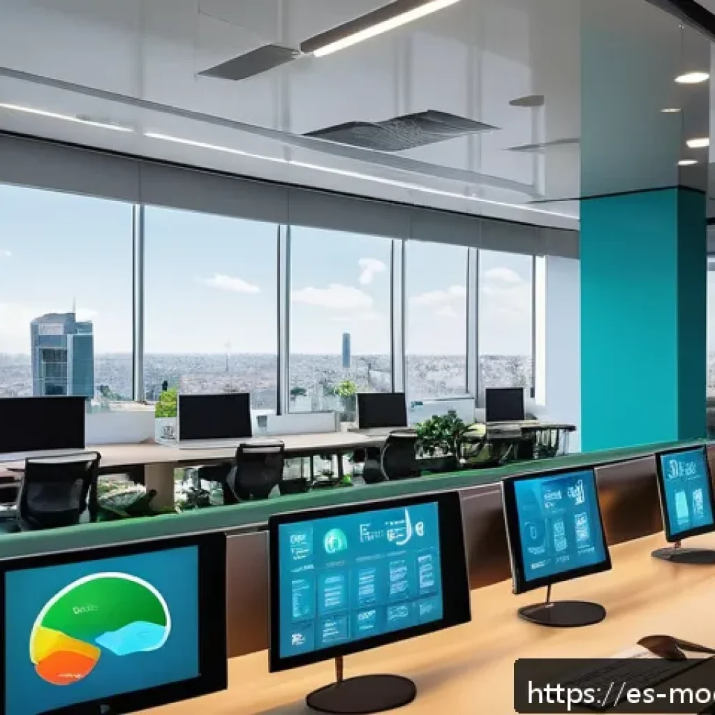 지속 가능한 비즈니스 모델의 미래 지향적 접근 - A modern corporate office environment in a vibrant Latin American city, showcasing diverse professio...