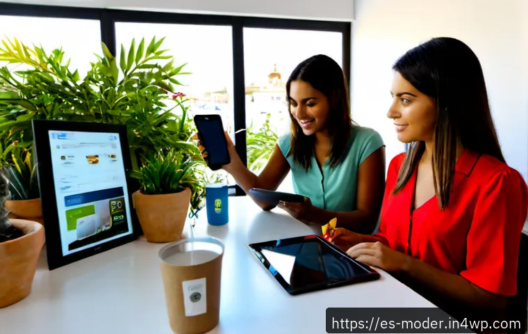 Home 17 소셜미디어와 지속가능한 비즈니스 모델 - Photorealistic sustainable small business workspace in a Spanish-speaking city, diverse young entrep...